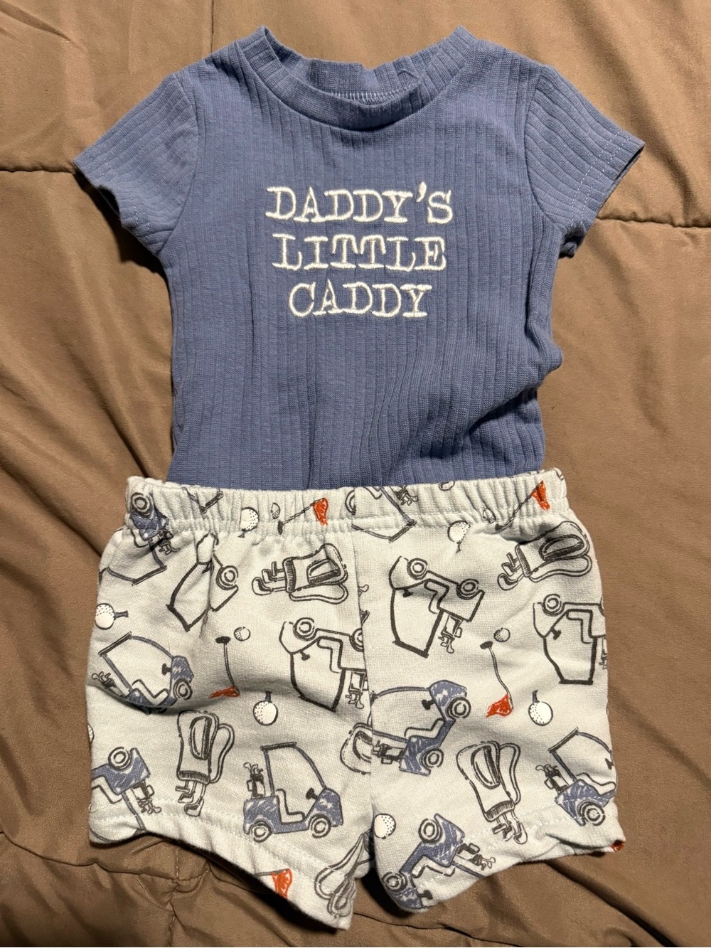 Blue 'Daddy's Little Caddy' Ribbed Baby Tee with Golf Cart Shorts 6 months